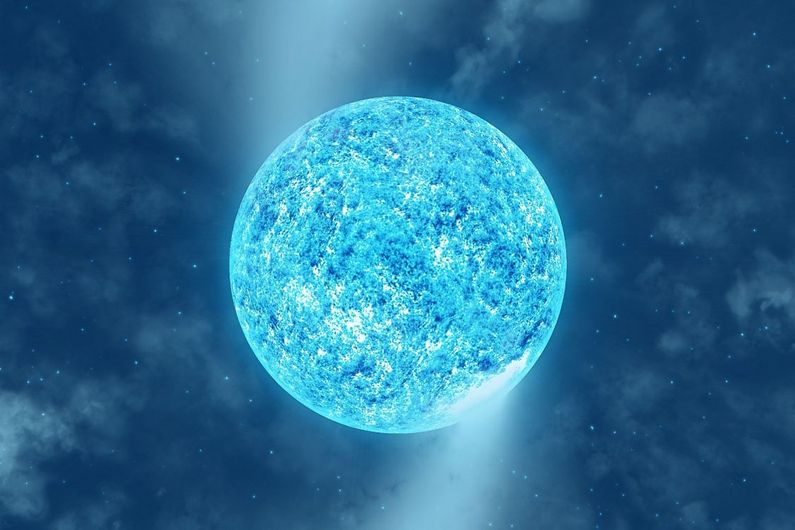 Vue d’artiste de la supergéante Zeta Puppis. La période de rotation de l’étoile déduite des nouvelles observations BRITE est de 1,78 jour et l’axe de rotation de l’étoile est incliné de (24 ± 9) par rapport à la ligne de visée. La tache claire qu’on voit passer devant sur cette image est l’une des deux taches équatoriales à l’origine des structures spiralées. Vue d’artiste de la supergéante Zeta Puppis. La période de rotation de l’étoile déduite des nouvelles observations BRITE est de 1,78 jour et l’axe de rotation de l’étoile est incliné de (24 ± 9) par rapport à la ligne de visée. La tache claire qu’on voit passer devant sur cette image est l’une des deux taches équatoriales à l’origine des structures spiralées.