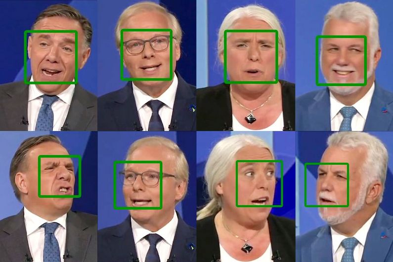 Échantillon des expressions des chefs qu'a analysées le professeur Pierrich Plusquellec, à l'aide du Facial Action Coding System, au cours du débat du 13 septembre dernier.