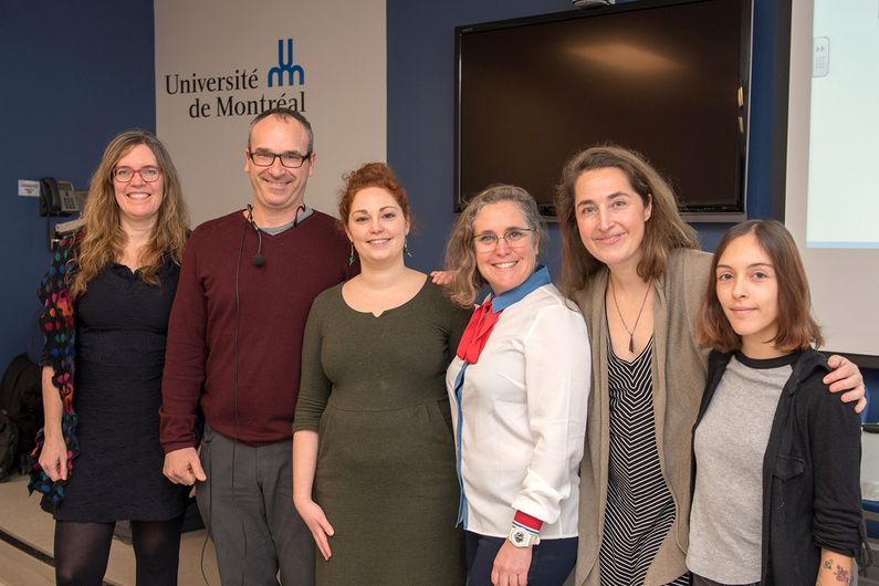 Josée Sabourin, psychologue au CÉSAR; Nicolas Fortin, coordonnateur au Soutien aux étudiants en situation de handicap; Magalie Loiselle, neuropsychologue au CÉSAR; Anne Plisson, orthopédagogue au CÉSAR; Katia Sokoloff, étudiante au doctorat à l’UdeM; et Rosalie Champagne-Hinojosa, étudiante de premier cycle à l’UdeM. Josée Sabourin, psychologue au CÉSAR; Nicolas Fortin, coordonnateur au Soutien aux étudiants en situation de handicap; Magalie Loiselle, neuropsychologue au CÉSAR; Anne Plisson, orthopédagogue au CÉSAR; Katia Sokoloff, étudiante au doctorat à l’UdeM; et Rosalie Champagne-Hinojosa, étudiante de premier cycle à l’UdeM.