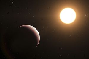 Représentation artistique de l'exoplanète Tau Boötis b et de son étoile hôte, Tau Boötis.