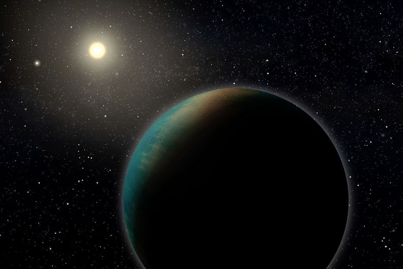 Artistic rendition of the exoplanet TOI-1452 b, a small planet that may be entirely covered in a deep ocean.