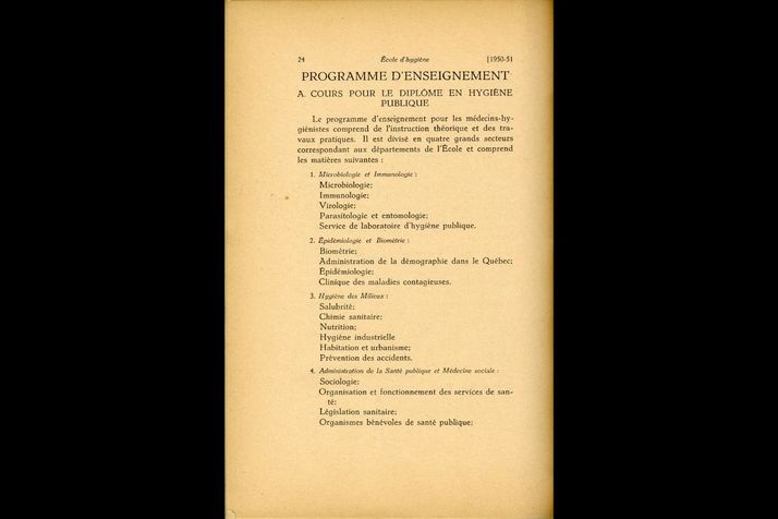 École d’hygiène, 1950-1951, annuaire (extrait).