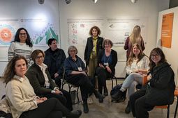 The partners of the project coordinated by UdeM: from left to right, seated, Virginie LaSalle, Nathalie Dion, Jean-Pierre Chupin, Anne Cormier, Isabelle Cardinal, Sarah Huxley and Victorian Thibault-Malo; and standing Izabel Amaral and Carmela Cucuzzella.
