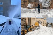 Une souffleuse, un pelleteur et une pépine en action