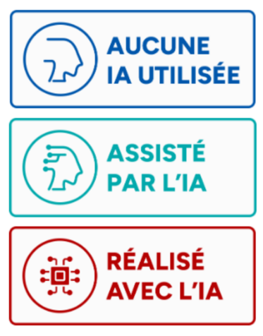 Ces étiquettes permettent d'indiquer de manière claire et concise si un objet numérique a été rédigé sans l’aide de l'IAg, avec l’assistance de l’IAg, ou entièrement créé par l’IAg.