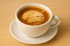 Image générée par IA représentant une tasse de café avec un latte art en forme de cerveau endormi, créée à l’aide de DALL·E / Prompt de Karim Jerbi