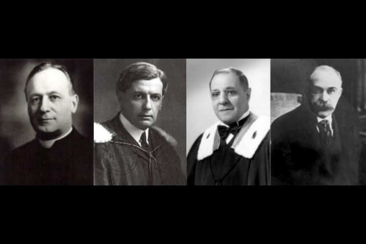 Signataires du contrat d’affiliation en 1925: Monseigneur Vincent Piette (recteur), Édouard Montpetit (secrétaire général), Alfred Mignot et Maurice de Meslé (Association des optométristes et opticiens du Québec)
