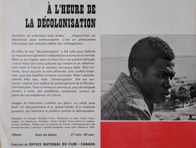Détail d'un feuillet publicitaire pour À l’heure de la décolonisation (1963).