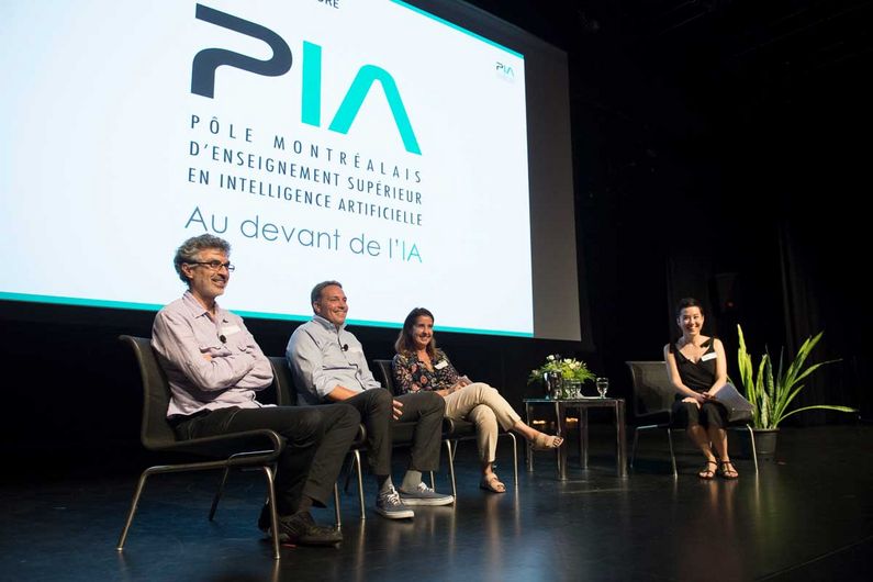 Yoshua Bengio, professeur à l’UdeM et directeur scientifique de Mila; Mathieu Boisclair, directeur général du Centre collégial de transfert technologique en IA des cégeps Bois-de-Boulogne et John-Abbott sur les enjeux de la formation en intelligence artificielle; Lyse Langlois, professeure à l’Université Laval et directrice de l’Observatoire international sur les impacts sociétaux de l’IA et du numérique; et Marie Lambert-Chan, rédactrice en chef du magazine «Québec Science». Yoshua Bengio, professeur à l’UdeM et directeur scientifique de Mila; Mathieu Boisclair, directeur général du Centre collégial de transfert technologique en IA des cégeps Bois-de-Boulogne et John-Abbott sur les enjeux de la formation en intelligence artificielle; Lyse Langlois, professeure à l’Université Laval et directrice de l’Observatoire international sur les impacts sociétaux de l’IA et du numérique; et Marie Lambert-Chan, rédactrice en chef du magazine «Québec Science».