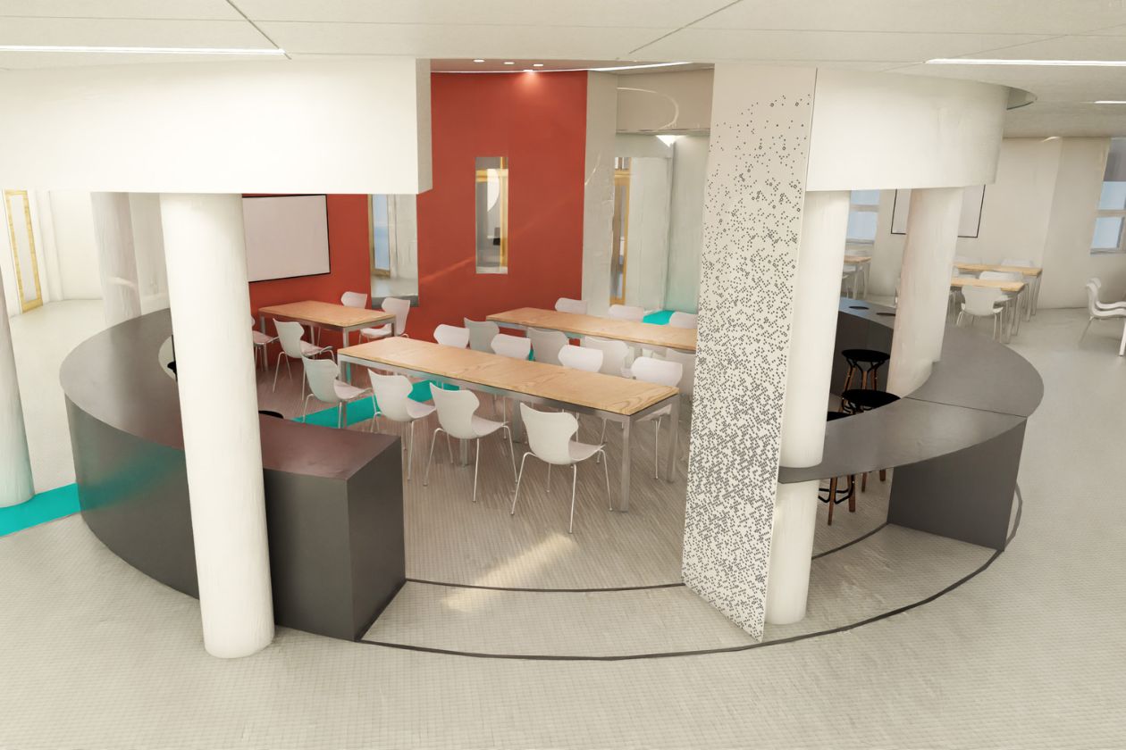 Pavillon Marie-Victorin, «rotonde», aire de vie étudiante et de repas Pavillon Marie-Victorin, «rotonde», aire de vie étudiante et de repas