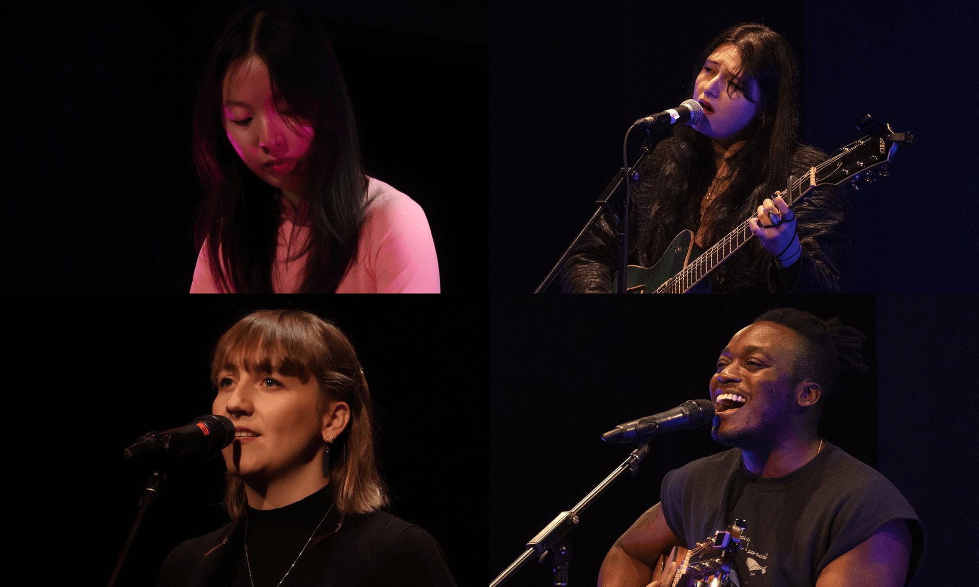 En haut de gauche à droite: Thu Thao Vu, 1er prix; Kaëlla Sylvain-Néron, 2e prix et Prix du public;  en bas de gauche à droite: Marion Mignot, 3e prix; et Ketsmy, artiste invité.