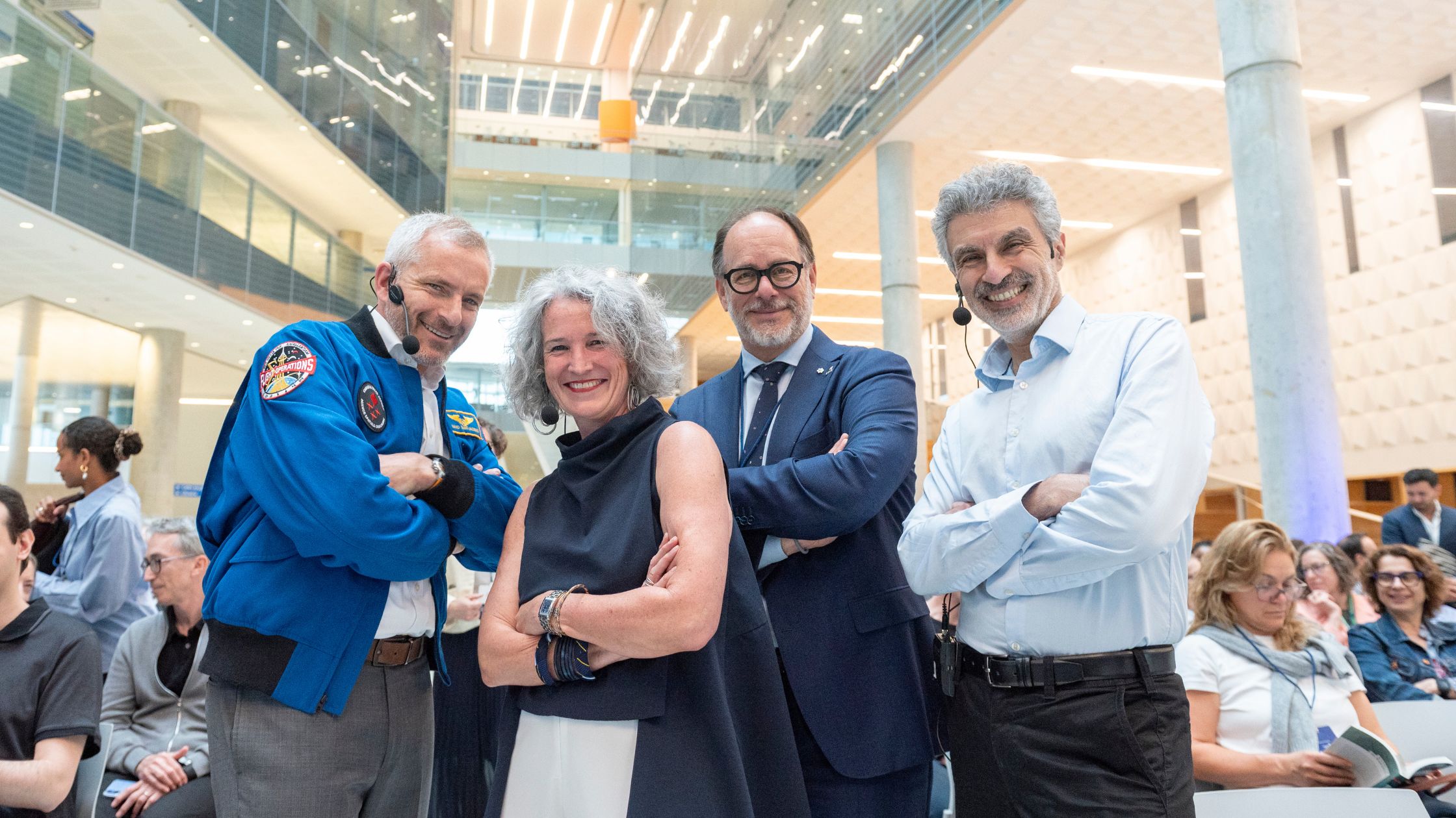 David Saint-Jacques, Valérie Amiraux, Daniel Jutras, and Yoshua Bengio at the opening conference of the Science Diplomacy Summit on June 15