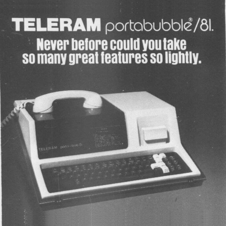 Publicité pour le Teleram Portabubble/81, Editor & Publisher, 27 septembre 1980, p. 32.