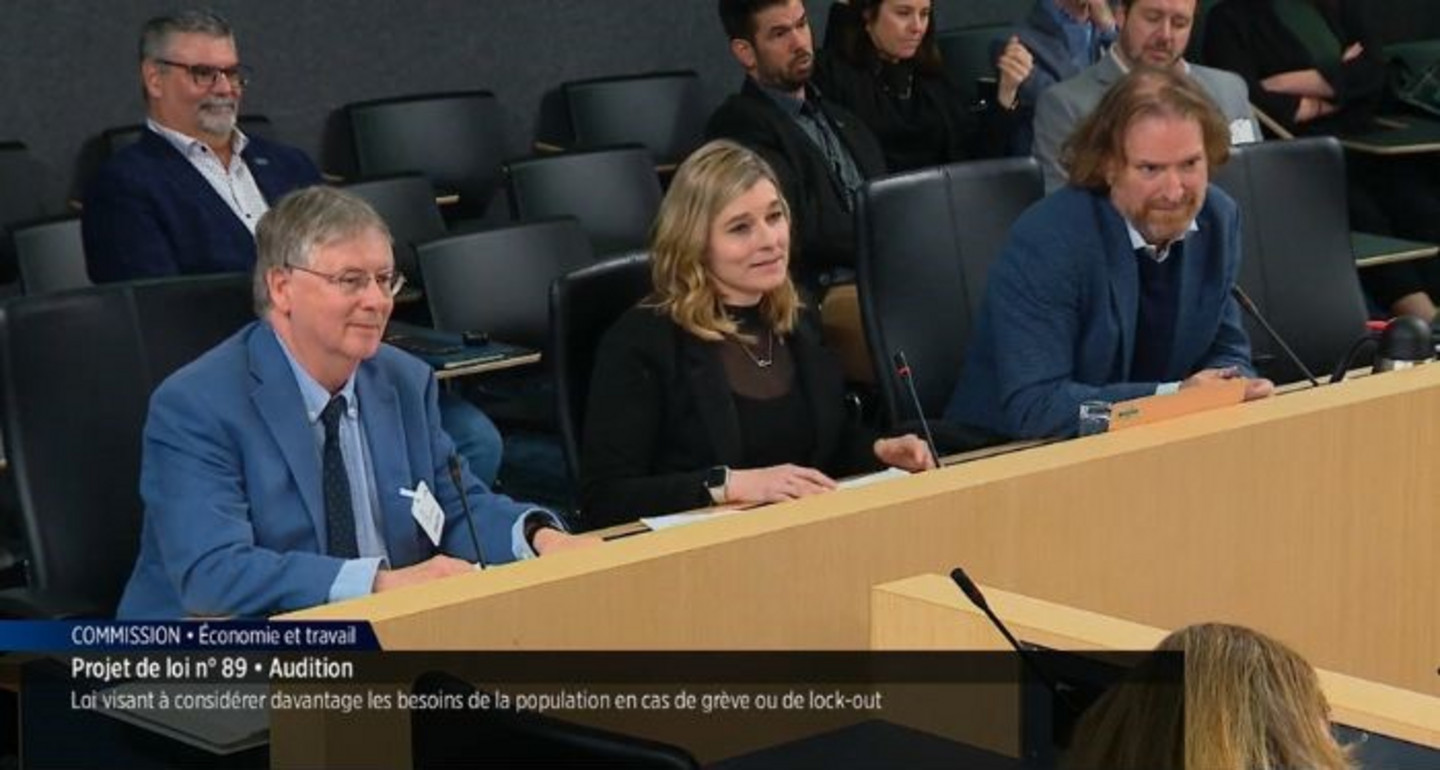 Gregor Murray, Mélanie Laroche et Patrice Jalette en commission parlementaire le 19 mars