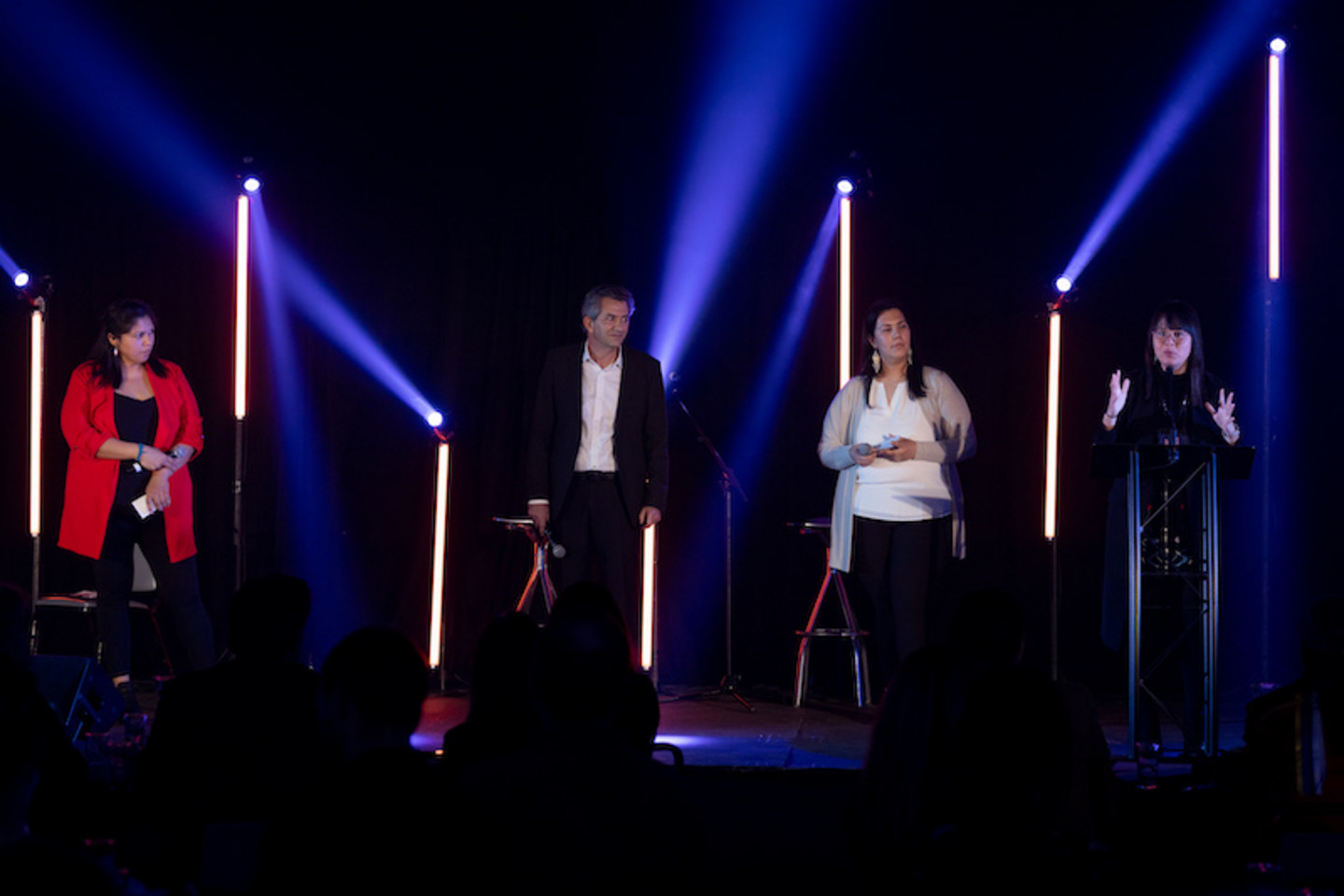 Laurianne Petiquay, directrice générale, Centre d’amitié autochtone de Trois-Rivières; Dr Ahmed Maherzi, directeur, Bureau de la responsabilité sociale; Maud Flamand, directrice générale, Centre d’amitié autochtone de La Tuque; Mélanie Napartuk, étudiante à la maîtrise en nutrition