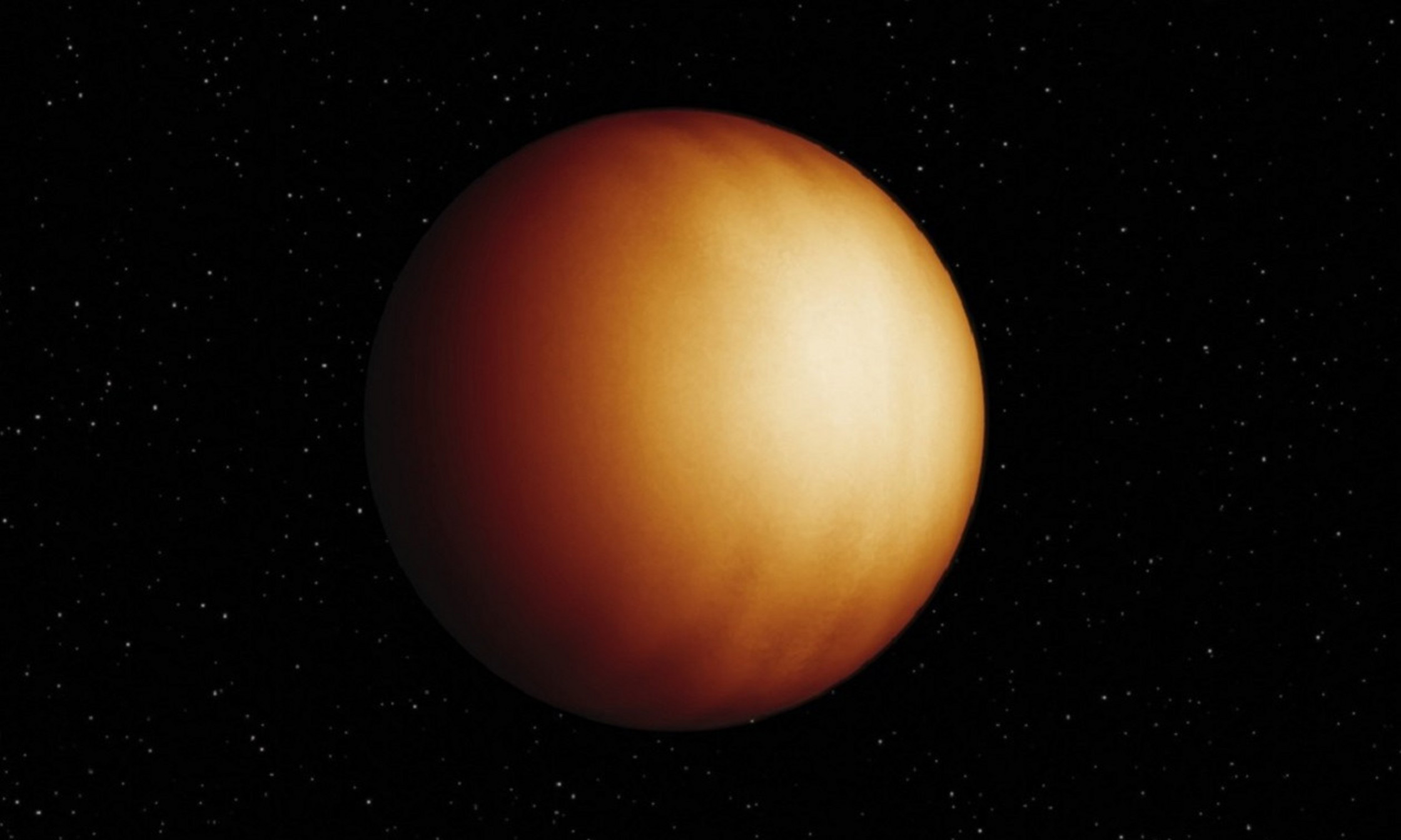 WASP-18 b, qu'on voit dans une illustration artistique, est une exoplanète géante gazeuse 10 fois plus massive que Jupiter et qui fait le tour de son étoile en seulement 23 heures. WASP-18 b