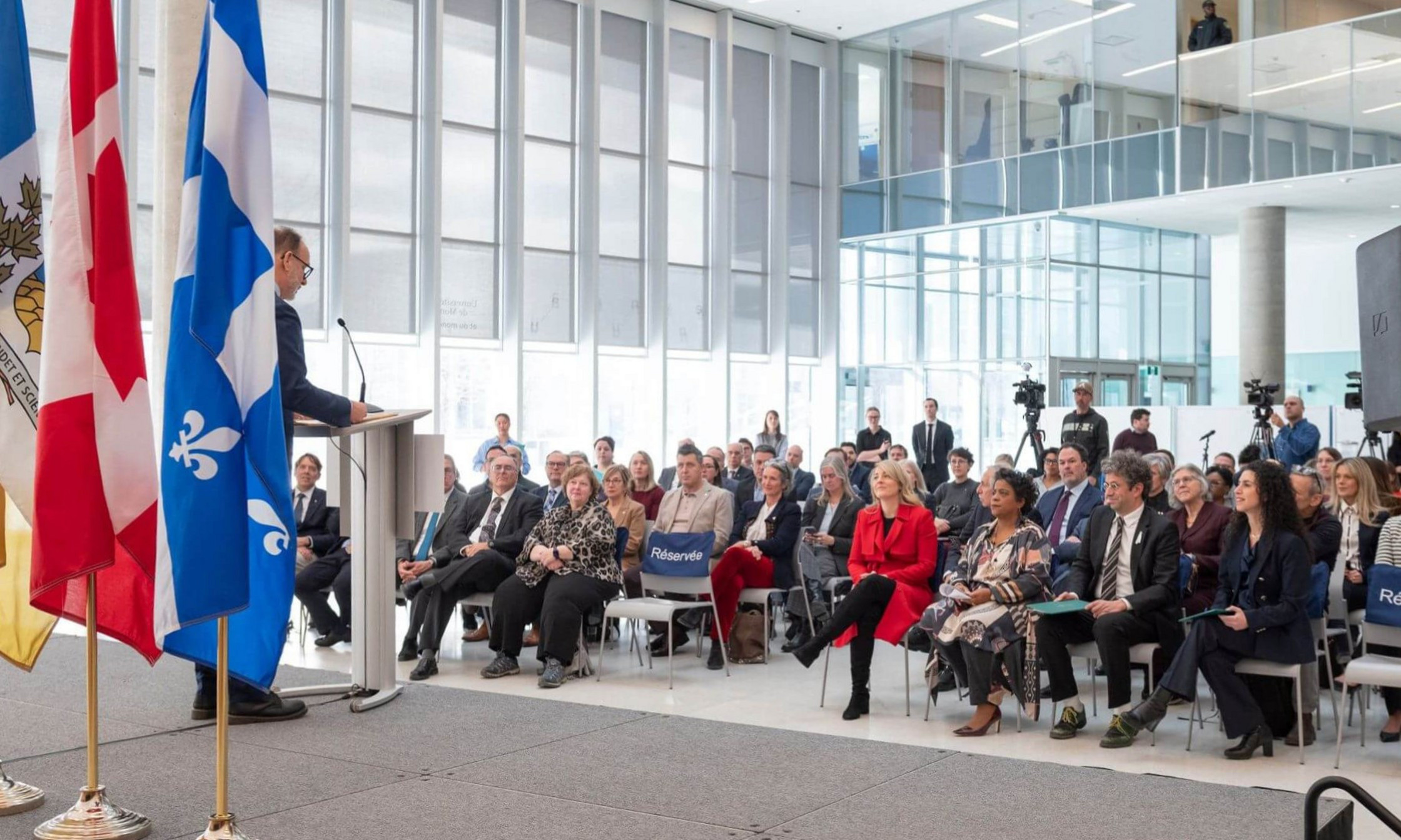Daniel Jutras, rector of the Université de Montréal, welcomes the dignitaries present at the press conference.