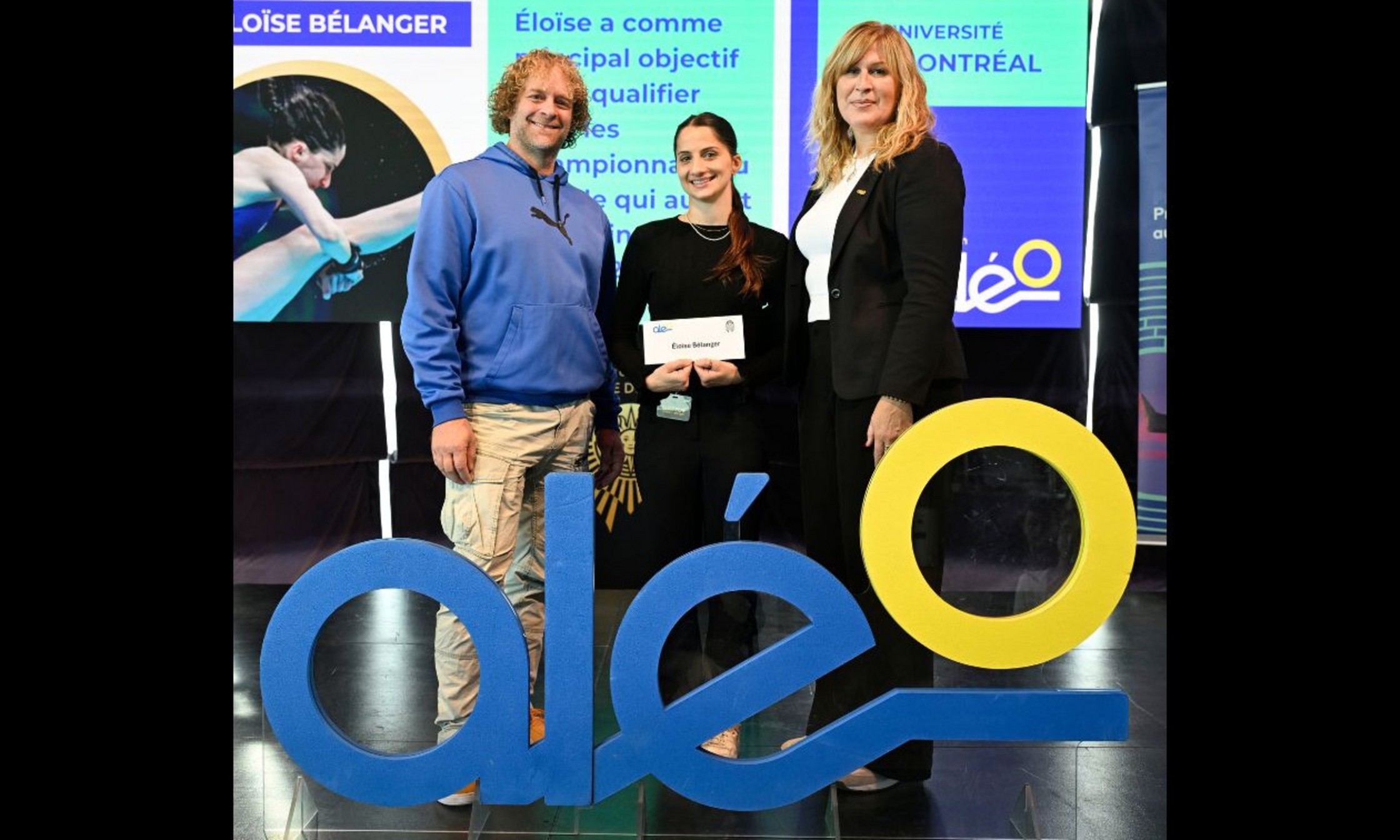 Richard LePage, directeur principal de la conception et de la gestion de la performance humaine au Cirque du Soleil, Éloïse Bélanger et Patricia Demers, directrice générale de la Fondation Aléo Richard LePage, directeur principal à la conception et gestion de la performance humaine au Cirque du Soleil, Éloïse Bélanger et Patricia Demers, directrice générale à la Fondation Aléo.