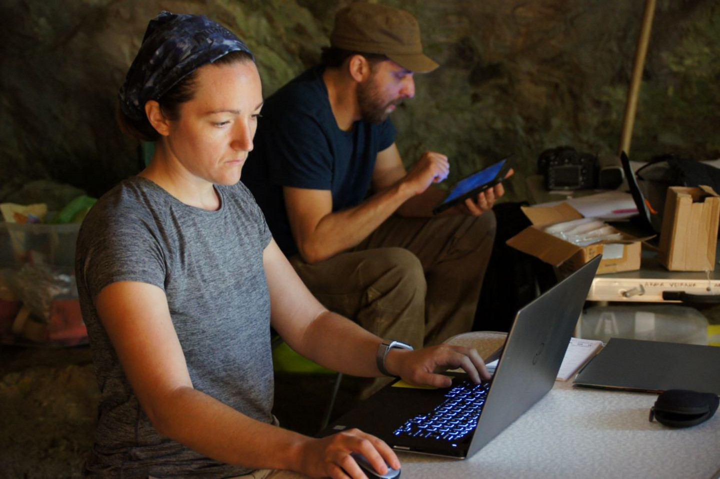 UdeM guest researcher Claudine Gravel-Miguel working at the site of Arma Veirana in Liguria, Italy, in 2018.