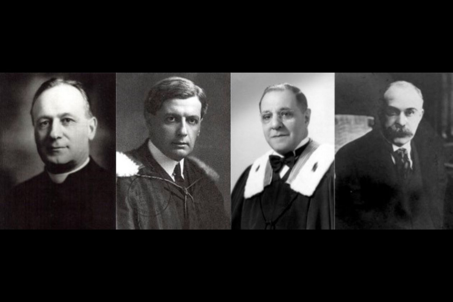 Signataires du contrat d’affiliation en 1925: Monseigneur Vincent Piette (recteur), Édouard Montpetit (secrétaire général), Alfred Mignot et Maurice de Meslé (Association des optométristes et opticiens du Québec)