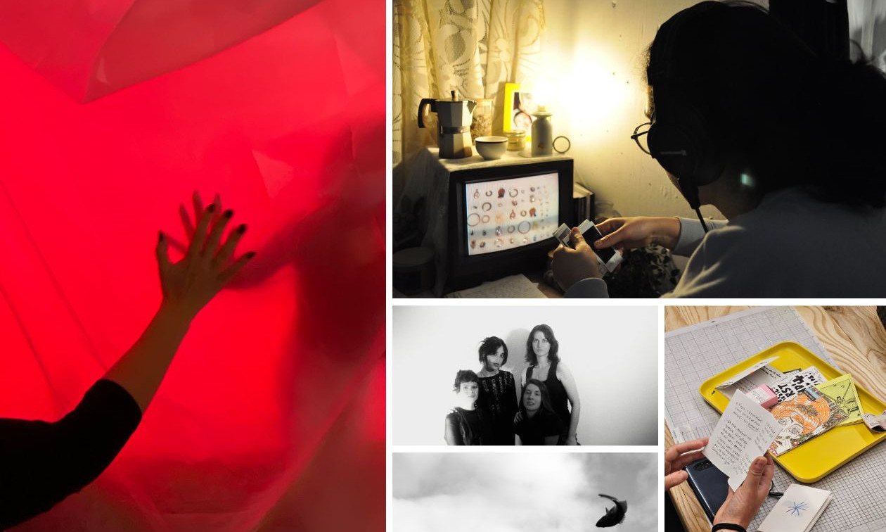 À gauche: Rencontrer la lumière avec le corps, de Marie Tremblay-Laliberté.
À droite en haut et le premier en noir et blanc : NOKTA, Je te laisserai dormir de mon côté, Blanche Crotti
En bas, le deuxième en noir et blanc: Celui qui se bat, Ludovic Boney et Anne-Marie Proulx
En bas, à droite: Atelier Mains d'herbes, Marc-Alain Félix