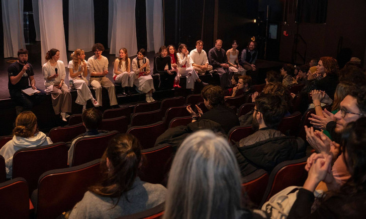 The actors in Rébecca Déraspe's play “Ceux qui se sont évaporés”, performed during Fest'hiver.